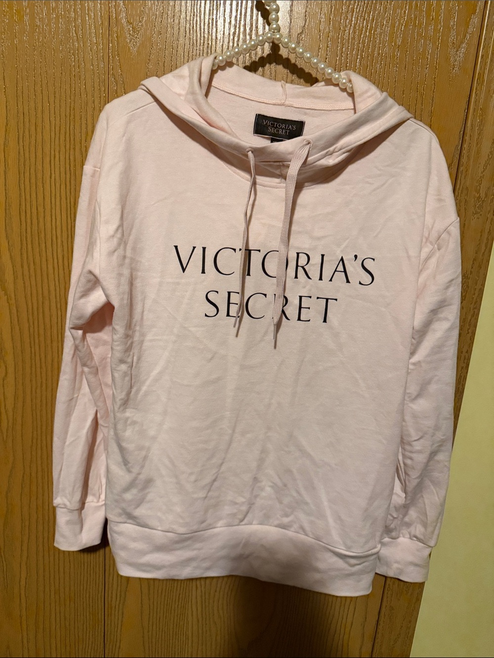 Victoria's Secret Pale Pink Pullover Hoodie with Black Logo